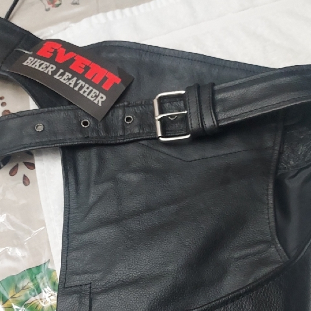 Event Biker Leather Black ChapsMen Size 5XL These are like 3X.